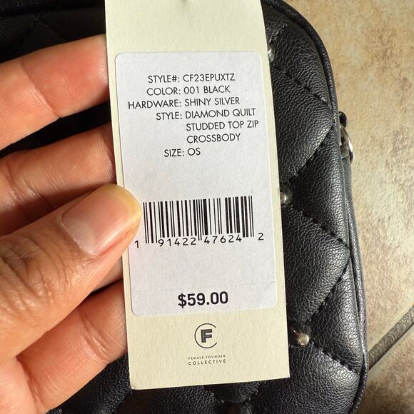 NWT REBECCA MINKOFF Quilted Studded Crossbody Black‎ Silver Hardware - Picture 7 of 13